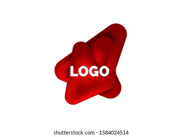 Plantilla de logotipo de flecha. O bien reproducir o descargar la plantilla de logotipo de botón. Diseño geométrico mínimo, símbolo de negrita geométrica 3d en estilo de relieve con efecto de combinación de colores. Ilustración De Vectores Para Papel De Fondo De Pantalla