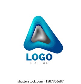 Plantilla de logotipo de flecha. O bien reproducir o descargar la plantilla de logotipo de botón. Diseño geométrico mínimo, símbolo de negrita geométrica 3d en estilo de relieve con efecto de combinación de colores. Ilustración De Vectores Para Papel De Fondo De Pantalla