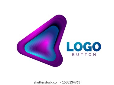 Arrow logo template. Or play or download button logotype template. Minimal geometrical design, 3d geometric bold symbol in relief style with color blend steps effect. Vector Illustration For Wallpaper