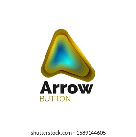 Arrow logo template. Or play or download button logotype template. Minimal geometrical design, 3d geometric bold symbol in relief style with color blend steps effect. Vector Illustration For Wallpaper