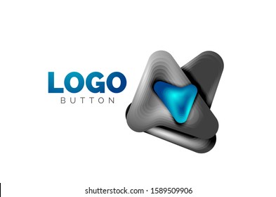 Plantilla de logotipo de flecha. O bien reproducir o descargar la plantilla de logotipo de botón. Diseño geométrico mínimo, símbolo de negrita geométrica 3d en estilo de relieve con efecto de combinación de colores. Ilustración De Vectores Para Papel De Fondo De Pantalla