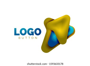 Plantilla de logotipo de flecha. O bien reproducir o descargar la plantilla de logotipo de botón. Diseño geométrico mínimo, símbolo de negrita geométrica 3d en estilo de relieve con efecto de combinación de colores. Ilustración De Vectores Para Papel De Fondo De Pantalla