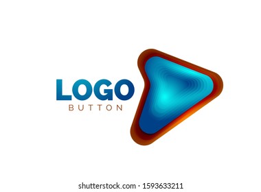 Arrow logo template. Or play or download button logotype template. Minimal geometrical design, 3d geometric bold symbol in relief style with color blend steps effect. Vector Illustration For Wallpaper