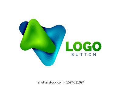 Arrow logo template. Or play or download button logotype template. Minimal geometrical design, 3d geometric bold symbol in relief style with color blend steps effect. Vector Illustration For Wallpaper