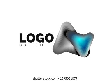 Arrow logo template. Or play or download button logotype template. Minimal geometrical design, 3d geometric bold symbol in relief style with color blend steps effect. Vector Illustration For Wallpaper