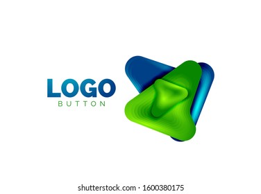 Arrow logo template. Or play or download button logotype template. Minimal geometrical design, 3d geometric bold symbol in relief style with color blend steps effect. Vector Illustration For Wallpaper