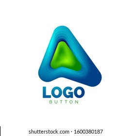 Logo-Vorlage für Pfeil. Oder spielen oder downloaden Sie Schaltfläche logotype Vorlage. Minimales geometrisches Design, 3D-Symbol im Reliefstil mit Farbmischung Effekt. Vektorgrafik für Bildschirmhintergründe