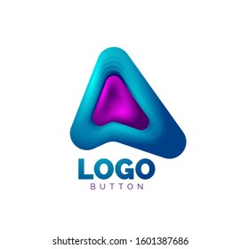 Arrow logo template. Or play or download button logotype template. Minimal geometrical design, 3d geometric bold symbol in relief style with color blend steps effect. Vector Illustration For Wallpaper