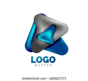 Arrow logo template. Or play or download button logotype template. Minimal geometrical design, 3d geometric bold symbol in relief style with color blend steps effect. Vector Illustration For Wallpaper