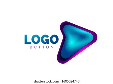 Arrow logo template. Or play or download button logotype template. Minimal geometrical design, 3d geometric bold symbol in relief style with color blend steps effect. Vector Illustration For Wallpaper