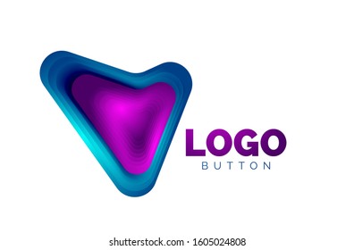 Modelo de logotipo de seta. Ou reproduzir ou baixar modelo de logotipo de botão. Design geométrico mínimo, símbolo de negrito geométrico 3d em estilo de relevo com efeito de etapas de mistura de cores. Ilustração De Vetor Para Papel De Parede