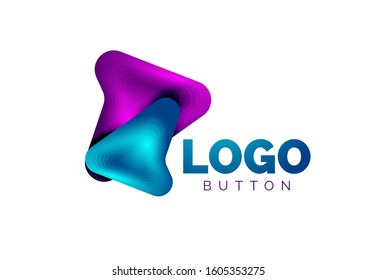 Arrow logo template. Or play or download button logotype template. Minimal geometrical design, 3d geometric bold symbol in relief style with color blend steps effect. Vector Illustration For Wallpaper