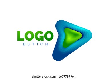Arrow logo template. Or play or download button logotype template. Minimal geometrical design, 3d geometric bold symbol in relief style with color blend steps effect. Vector Illustration For Wallpaper