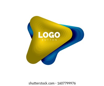 Arrow logo template. Or play or download button logotype template. Minimal geometrical design, 3d geometric bold symbol in relief style with color blend steps effect. Vector Illustration For Wallpaper