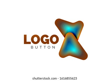 Arrow logo template. Or play or download button logotype template. Minimal geometrical design, 3d geometric bold symbol in relief style with color blend steps effect. Vector Illustration For Wallpaper