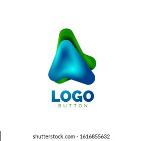 Arrow logo template. Or play or download button logotype template. Minimal geometrical design, 3d geometric bold symbol in relief style with color blend steps effect. Vector Illustration For Wallpaper