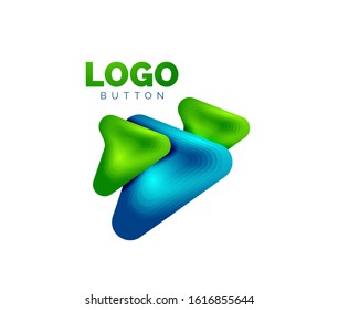 Arrow logo template. Or play or download button logotype template. Minimal geometrical design, 3d geometric bold symbol in relief style with color blend steps effect. Vector Illustration For Wallpaper