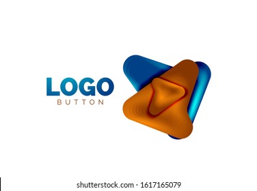 Arrow logo template. Or play or download button logotype template. Minimal geometrical design, 3d geometric bold symbol in relief style with color blend steps effect. Vector Illustration For Wallpaper