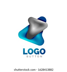 Arrow logo template. Or play or download button logotype template. Minimal geometrical design, 3d geometric bold symbol in relief style with color blend steps effect. Vector Illustration For Wallpaper