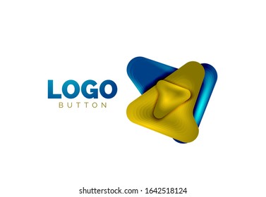 Arrow logo template. Or play or download button logotype template. Minimal geometrical design, 3d geometric bold symbol in relief style with color blend steps effect. Vector Illustration For Wallpaper