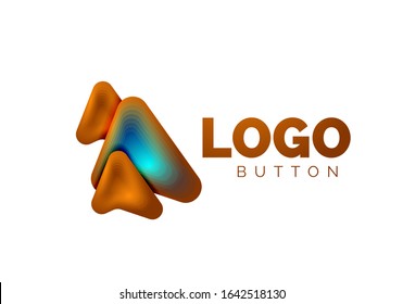 Arrow logo template. Or play or download button logotype template. Minimal geometrical design, 3d geometric bold symbol in relief style with color blend steps effect. Vector Illustration For Wallpaper