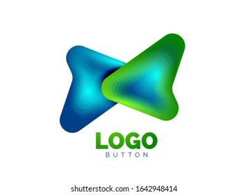Arrow logo template. Or play or download button logotype template. Minimal geometrical design, 3d geometric bold symbol in relief style with color blend steps effect. Vector Illustration For Wallpaper