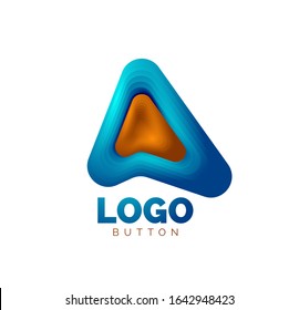 Arrow logo template. Or play or download button logotype template. Minimal geometrical design, 3d geometric bold symbol in relief style with color blend steps effect. Vector Illustration For Wallpaper