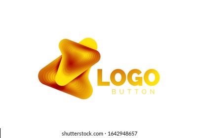 Arrow logo template. Or play or download button logotype template. Minimal geometrical design, 3d geometric bold symbol in relief style with color blend steps effect. Vector Illustration For Wallpaper