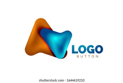 Plantilla de logotipo de flecha. O bien jugar o descargar la plantilla de logotipo del botón. Diseño geométrico mínimo, símbolo de negrita geométrica 3d en estilo de relieve con efecto de fusión de colores. Ilustración De Vector Para Papel De Fondo De Pantalla