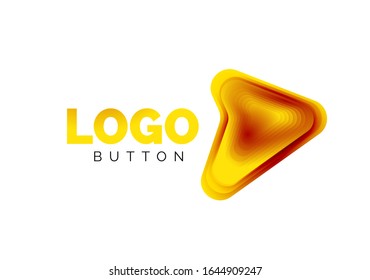 Plantilla de logotipo de flecha. O bien jugar o descargar la plantilla de logotipo del botón. Diseño geométrico mínimo, símbolo de negrita geométrica 3d en estilo de relieve con efecto de fusión de colores. Ilustración De Vector Para Papel De Fondo De Pantalla