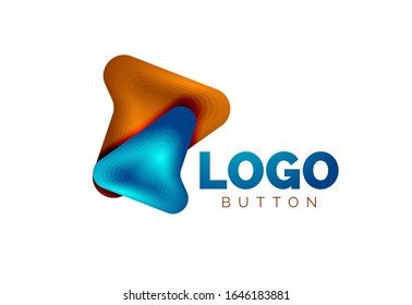 Arrow logo template. Or play or download button logotype template. Minimal geometrical design, 3d geometric bold symbol in relief style with color blend steps effect. Vector Illustration For Wallpaper