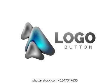 Arrow logo template. Or play or download button logotype template. Minimal geometrical design, 3d geometric bold symbol in relief style with color blend steps effect. Vector Illustration For Wallpaper