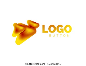 Arrow logo template. Or play or download button logotype template. Minimal geometrical design, 3d geometric bold symbol in relief style with color blend steps effect. Vector Illustration For Wallpaper