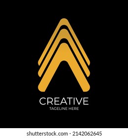 arrow logo vector design, gold color letter a logo vector