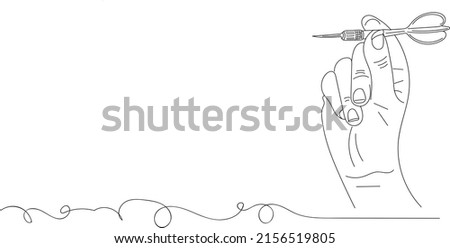 Arrow logo, Arrow vector illustration, outline sketch drawing of hand holding darts game arrow, line art sketch of darts arrow