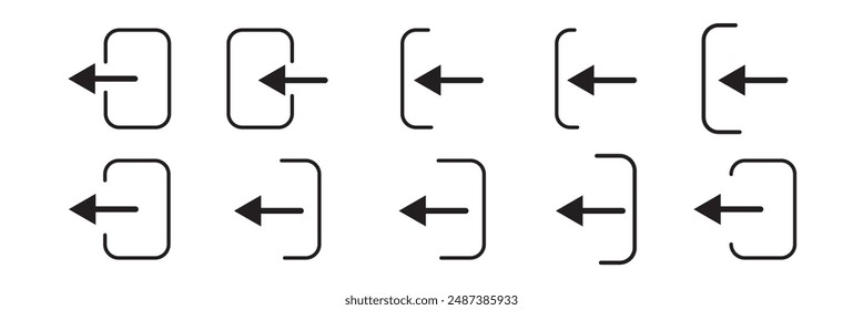 arrow Logout account icon - Enter symbol, log out icon button - arrow and door icon entry symbols in filled, thin line, outline and stroke style for apps and website