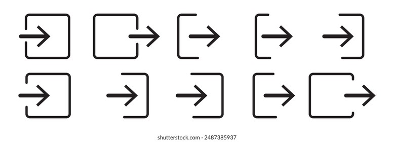 arrow Logout account icon - Enter symbol, log out icon button - arrow and door icon entry symbols in filled, thin line, outline and stroke style for apps and website