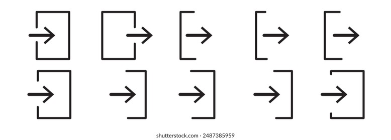 arrow Logout account icon - Enter symbol, log out icon button - arrow and door icon entry symbols in filled, thin line, outline and stroke style for apps and website
