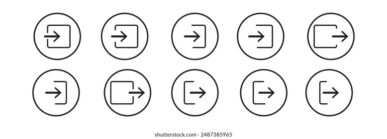 arrow Logout account icon - Enter symbol, log out icon button - arrow and door icon entry symbols in filled, thin line, outline and stroke style for apps and website