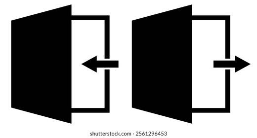 Arrow logout icon set. Arrow and door icon entry symbols. Enter symbol, account log out icon button. vector illustration