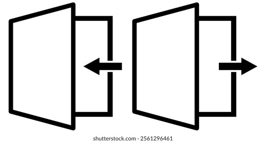 Arrow logout icon set. Arrow and door icon entry symbols. Enter symbol, account log out icon button. vector illustration