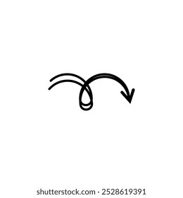 Arrow in loop shape. Hand drawing style. Curved thin long arrow. Vector illustration.	
