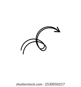 Arrow in loop shape. Hand drawing style. Curved thin long arrow. Vector illustration.	
