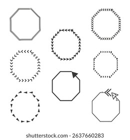 Arrow loop shapes. Octagonal arrow rings. Vector outline symbols. Repeating arrow figure.