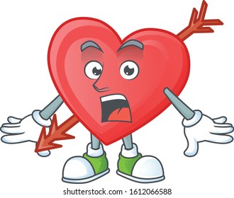 Arrow love cartoon character design on a surprised gesture