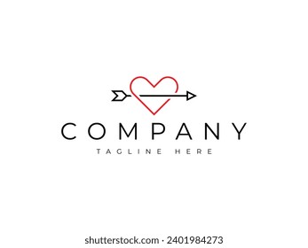 arrow love heart line logo design