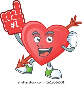 Arrow love mascot cartoon style holding a Foam finger
