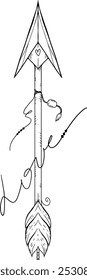 Arrow of love sketch with an inscription. bow arrow with decoration