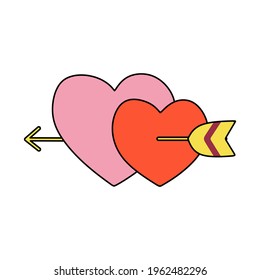 Arrow love. Love stickers vector for Valentines Day. Hand drawn colorful objects.