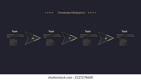 Arrow Luxury Buttons Of Infographic Design, Three Steps Of Arrow Chart Golden Color And Icons In Numbers Concept Templates